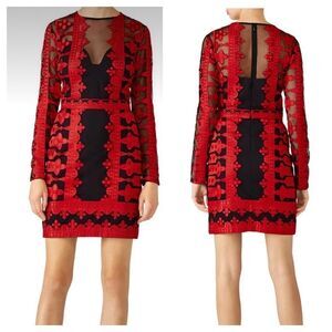 Nicole Miller
Red Embroidered Mesh Sheath Dress